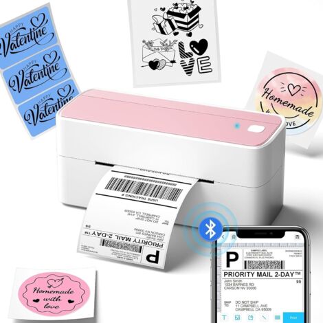 Impresora térmica de etiquetas 241BT, impresora de etiquetas autoadhesiva de 4x6, conectividad Bluetooth y USB, compatible con smartphones, Windows, Mac, color rosa (1/5)
