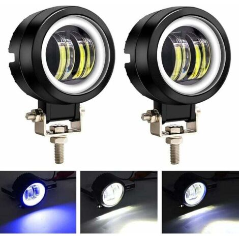 2 faros delanteros de motocicleta de 20 W con ojo de ángel blanco, luces antiniebla LED redondas de 3", 12 V, 24 V, luz auxiliar adicional para motocicleta, 4x4, SUV, ATV, tractor