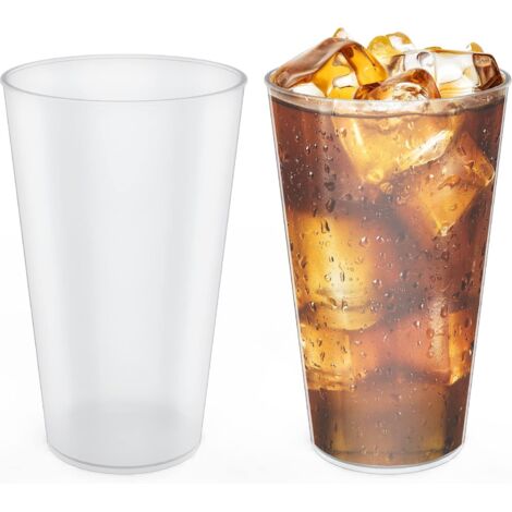 Paquete de 50 vasos reutilizables de polipropileno (PP) de 260 ml (llenos), reutilizables, ideales para Navidad, cumpleaños y bodas, color esmerilado.