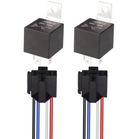 Relé para automóvil JD2912 de 24 V y 40 A SPST de 4 pines con enchufe de 12 AWG, relé para motor de vehículo de 4 pines con cables, relé de conmutación, paquete de 2 (1/5)