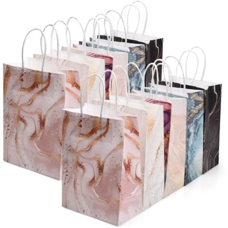 10 Uds bolsas de regalo, pequeñas bolsas de regalo de papel Kraft con asas, bolsas de regalo coloridas para cumpleaños, bodas, fiestas de Navidad, 15x8x21CM
