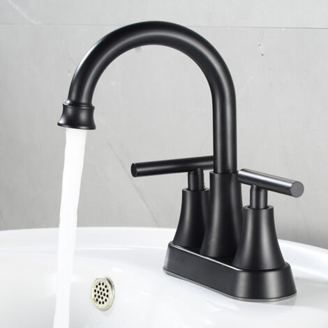 Juego de grifo para lavabo de baño Svincoter de 2 orificios, dorado, clásico, de montaje en cubierta, con 2 manijas metálicas (1/3)