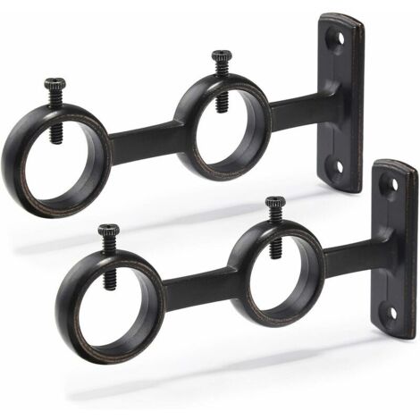 Juego de 2 soportes para barra de cortina, ganchos dobles para barra de cortina para sala de estar, barra de cortina para dormitorio (negro) (2 unidades) (1/5)