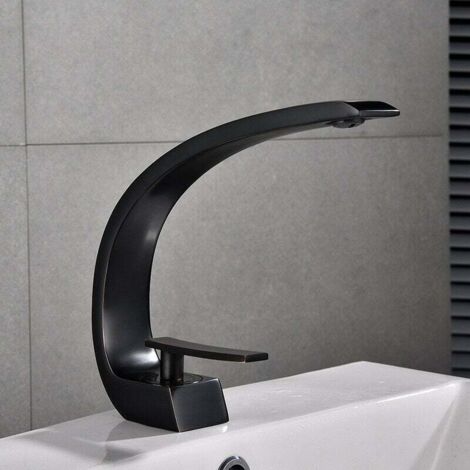 Grifo para lavabo de baño con diseño de cascada, grifo mezclador de latón cromado, color negro (1/3)