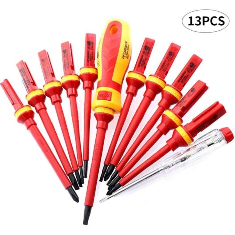 Juego De Destornilladores Aislados 500V - 14 Puntas Intercambiables (PH, SL, Torx, Etc.) Con Funda, Ideal Para Electricistas Y Bricolaje