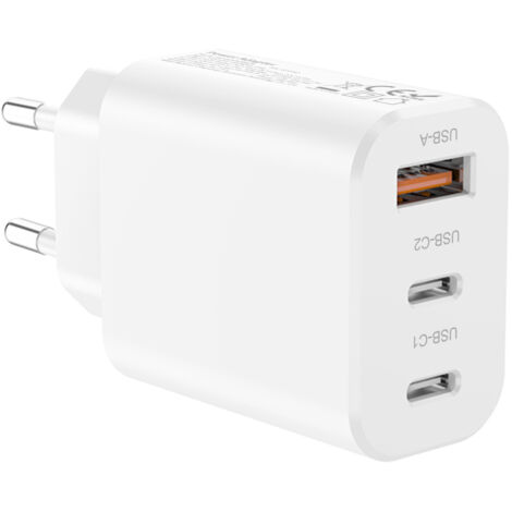 Cargador USB C de 30 W, 3 puertos, enchufe USB C, carga rápida, cargador múltiple para iPhone 16, 15, 14, 13, 12, 11 Pro Max, XR, XS, 8, 7, iPad, Samsung, tableta