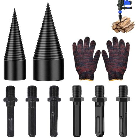 9 Piezas Kit de Astilladora de Troncos, Incluye Puntas Cónicas de 32mm/42mm para Taladro, 6 Tornillos Cónicos, Cortadora de Leña, Divisor de Leña para Jardineros y Leñadores (1/5)