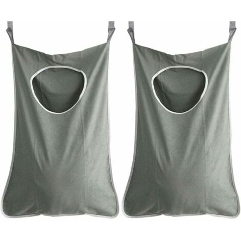 Cesta de lavandería colgante de 2 piezas, soporte para bolsa de lavandería, bolsa organizadora para dormitorio y baño (gris oscuro) (1/5)