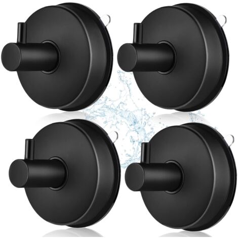 4 Piezas Gancho de Ventosa Ganchos de Ventosa de Acero Inoxidable 304 Ventosas para Ventanas, Ganchos de Ventosa Impermeables Portavasos, Ganchos para Toallas de Baño Sin Perforar,Negro (1/5)