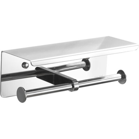 Portarrollos de papel higiénico doble, estante de almacenamiento de acero inoxidable 304, portarrollos con soporte para teléfono, para baño (plateado)