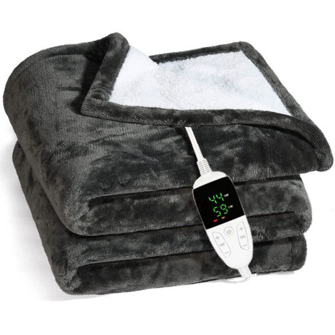 Manta eléctrica con apagado automático, 6 velocidades de calentamiento, 38 ℃-50 ℃/2 h-10 h/120 W, lavable, cálida, cómoda, segura, ahorro de energía, 130 x 150 cm (1/4)