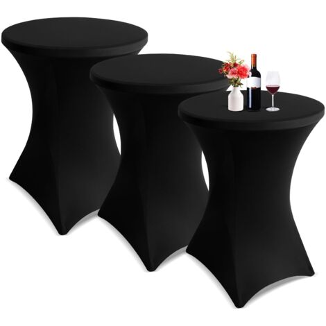 Juego de 3 manteles altos para mesa de bistró de 80 a 85 cm de diámetro, mantel redondo negro para cóctel, mantel elástico de licra para mesa de cóctel para bodas, banquetes (negro) (1/5)