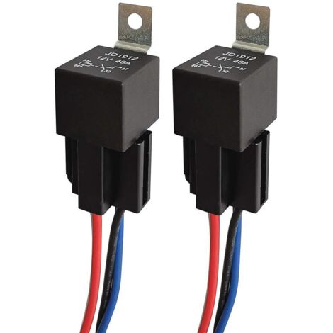 Relé de automóvil SPST de 4 pines y 12 V y 40 A con enchufe de 12 AWG, relé de motor de vehículo de 4 pines con cables, relé de interruptor, paquete de 2 (1/5)