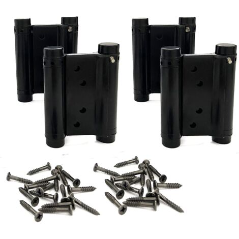 pares (4 piezas) de bisagras de resorte doble de 3" de acero inoxidable para puertas batientes de cafeterías y salones, con cierre automático, color negro y tornillos (1/4)
