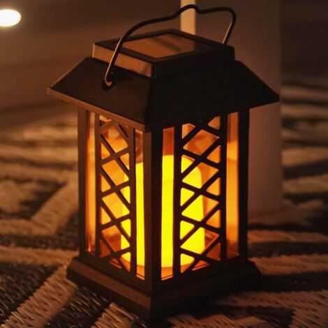 Faroles solares decorativos para exterior, color negro mate, con iluminación LED tipo vela, efecto parpadeante, resistentes al agua (altura 17,50 cm) (1/5)
