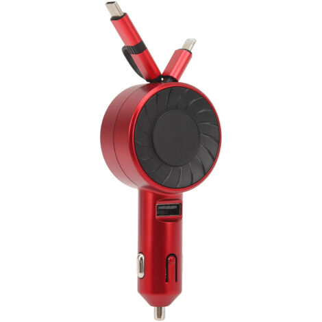 Cargador de coche 3 en 1 de 12 a 24 V CC, encendedor de cigarrillos extensible, carga rápida universal para vehículo rojo (1/5)