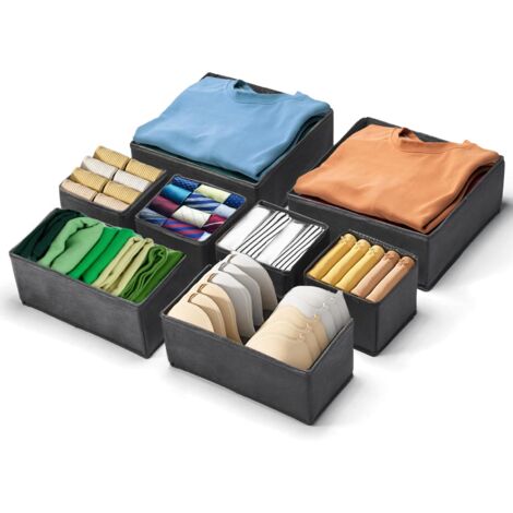Organizadores de cajones de tela, paquete de 8, organizador de ropa interior plegable, almacenamiento de ropa no tejida, para calcetines, corbatas, sujetadores, bragas (1/5)