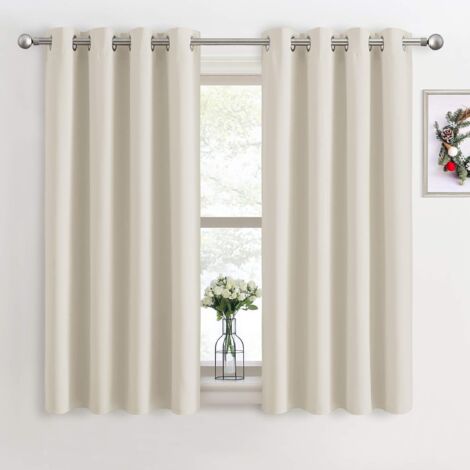 Cortinas opacas para ventanas, par de cortinas lisas para sala de estar, bloquean la luz, para dormitorio/tela suave, listas para usar en la cocina, 132 x 183 cm, beige claro, juego de 2