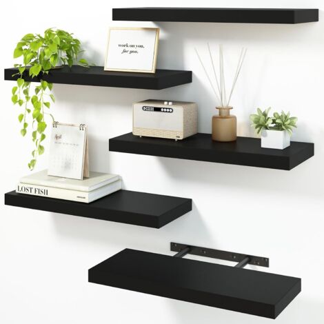 Estantes flotantes para pared, estantes negros de 15,7 pulgadas, estante de pared con soporte invisible para baño, sala de estar, dormitorio, cocina, decoración de oficina (paquete de 5) (1/5)