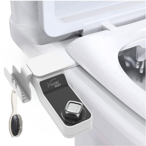 Tapa de inodoro inteligente con manguera trenzada de 0,63 m, sin electricidad, sistema de lavado corporal plegable con soporte para teléfono móvil, boquilla doble con descarga para sistema de lavado d