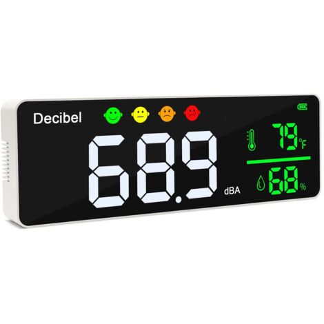 Sonómetro de pared de 11" - Gran pantalla LED - Ruido, temperatura y humedad - Con indicador de alarma - Ampliamente utilizado: aulas, estudios, hogares y fábricas