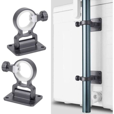 Paquete de 2 soportes de aluminio para sombrilla de pesca para barandilla de balcón - Accesorios para cañas de pescar (1/4)