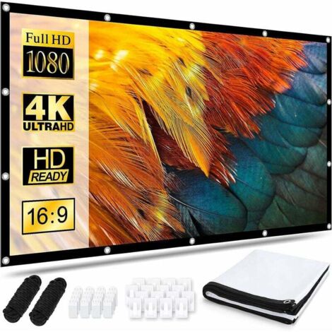 Pantalla de proyección de 120 pulgadas, pantalla portátil plegable para exteriores HD 16:9, pantalla de proyección antiarrugas de doble cara para proyectores de video, pantalla para cine en casa, fies (1/5)