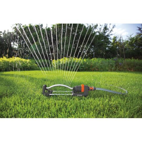 Aspersor para superficies cuadradas: Aspersor para riego de superficies de 90-220 m², alcance 7-17 m, distancia máx. del chorro. 13 m, filtro metálico integrado