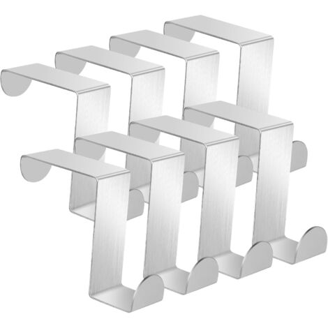 Gancho para puerta, 8 ganchos de acero inoxidable en forma de Z para puerta, ganchos para repisa de cajón de puerta, gancho para abrigo para puerta, cajón, armario, baño, cocina - Plateado (1/5)