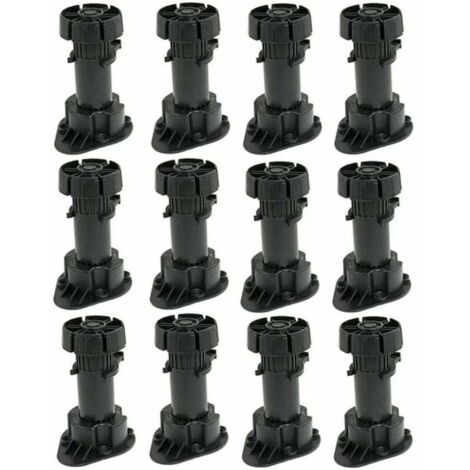 Paquete de 12 patas de muebles ajustables de plástico con base de fijación con clip - Altura de 120 a 150 mm (1/5)