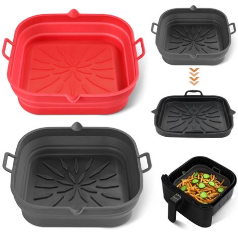 Juego de 2 accesorios para freidora de cesta de silicona de 20cm, cesta para freidora de aire de silicona plegable, freidora de aire de silicona plana cuadrada, molde para freidora de aire de silicona