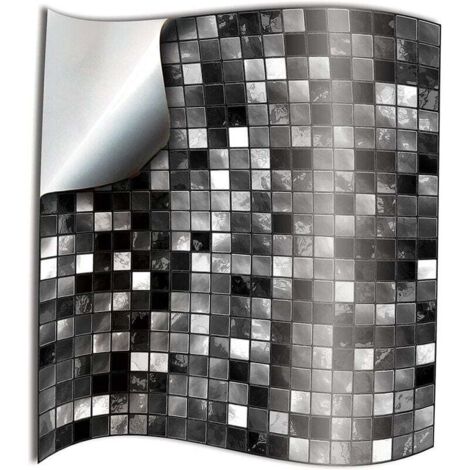 24x Adhesivos para Azulejos para Baño y Cocina 10x10cm Película Adhesiva de Mosaico Blanco y Negro 2D Adhesivos para Azulejos para Paredes Decoración de Azulejos Gorreto