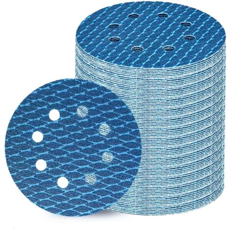 80 discos de lijado de 125 mm, 8 agujeros, grano P400, ideales para discos de lijado de 125 mm y lijadoras orbitales aleatorias de 125 mm. (1/5)