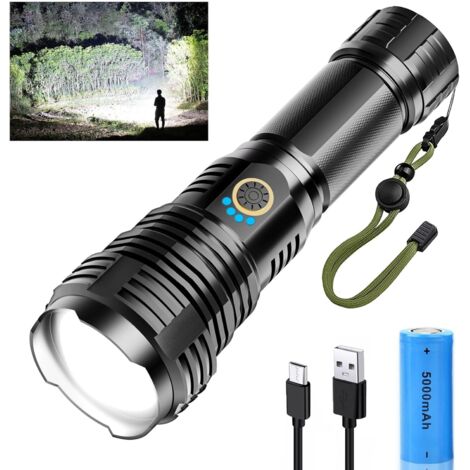 Linterna LED recargable de 500000 lúmenes, linterna LED extremadamente brillante XHP70.2, linterna de batería USB, linterna potente IPX7 resistente al agua, linterna para emergencias al aire libre [Cl (1/5)