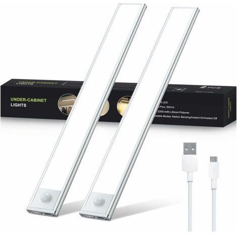 Luz LED debajo del gabinete, tira de LED recargable de 30 cm, iluminación de cocina con sensor de movimiento, tira de luz de iluminación de gabinete, iluminación de gabinete para cocina, armario, cofr