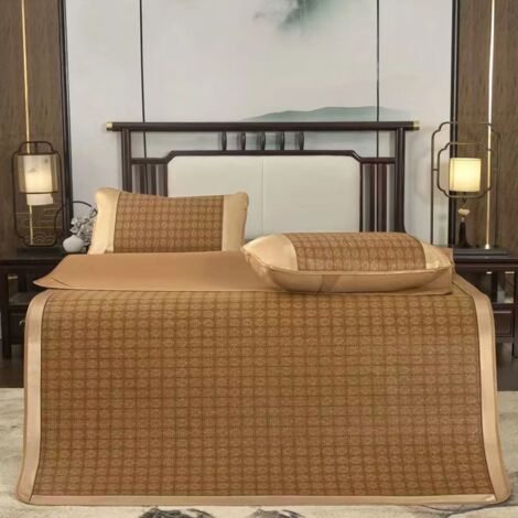 Colchón genérico de ratán de bambú plegable, kit de colchoneta de verano, colchoneta para dormir, colchoneta plegable de fibra de ratán, colchoneta de cama doble (tamaño: juego de 3 piezas, 200 x 220 (1/5)
