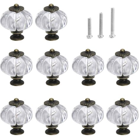 Perillas de calabaza, perillas transparentes para gabinetes, paquete de 10 manijas decorativas vintage para puertas, armarios, cajones, tocadores, guardarropas, muebles de cocina o habitaciones de niñ