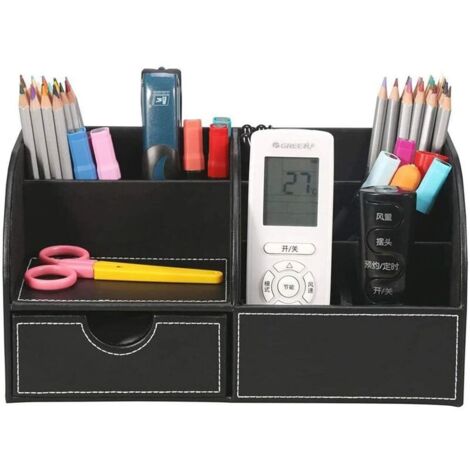 Compartimentos Accesorios de escritorio de cuero PU Organizador de escritorio Colección Caja de almacenamiento de papelería Caja de papelería de oficina ordenada Negro (1/5)