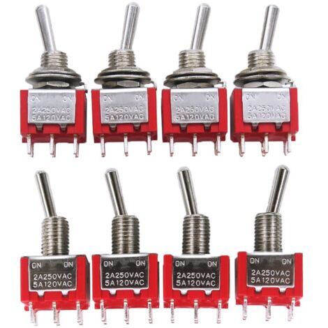 Interruptor de palanca miniatura DPDT de 6 pines y 2 posiciones, interruptor de encendido/apagado para tablero de instrumentos de automóvil, 5 A, 125 V, 2 A, 250 V, MTS-202, 8 unidades (1/5)