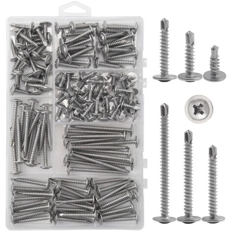 Kit surtido de tornillos de renovación con cabeza de armadura 8, tornillos autorroscantes de acero inoxidable 410 de alta resistencia para metal, plástico y madera, 145 tornillos autoperforantes de 1/ (1/5)