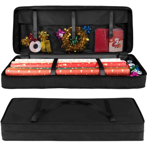 Bolsa de almacenamiento para envolver regalos, organizador de papel de regalo navideño de tela Oxford 600D con 3 compartimentos, organizador de papel de regalo impermeable, 82 x 13 x 34 cm