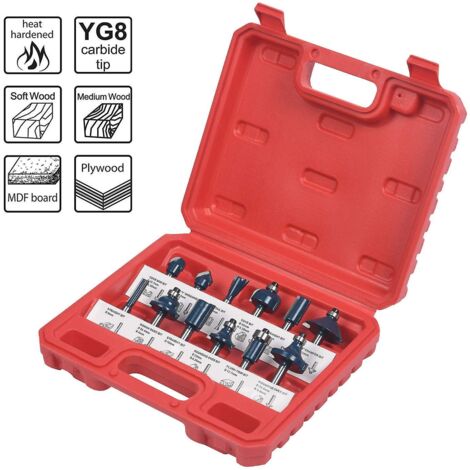 Juego de 12 brocas para enrutador de madera de carburo de tungsteno con vástago de 1/4 de pulgada y 6,35 mm, para carpintería, sierra de corte de plástico (1/4)