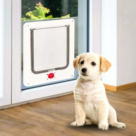 Puerta para mascotas, gatos y perros con cuatro opciones de bloqueo para madera, PVC y resistente a la intemperie. Adecuado para mascotas de menos de 15 kg.