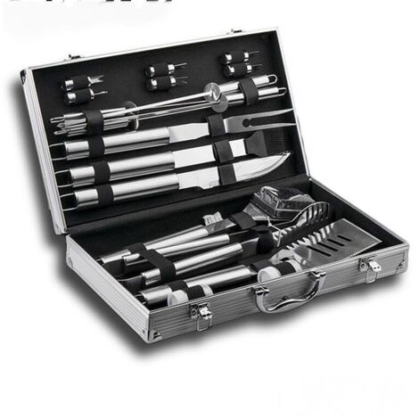 Set de 19 Kit Barbacoa Portátil, Utensilios Barbacoa, Kit Barbacoa Utensilios Acero Inoxidable, Accesorio Barbacoa para Jardín, Camping