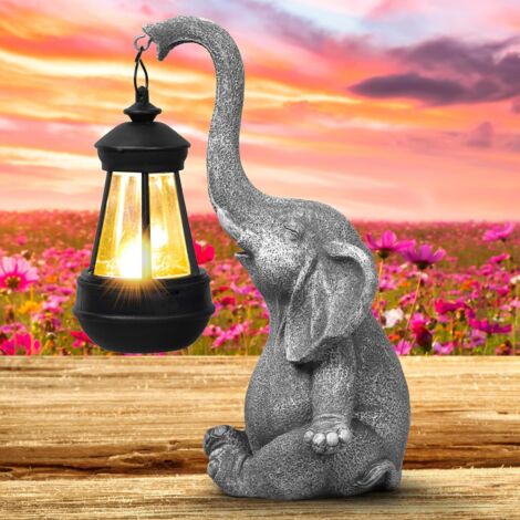 Lámpara solar de elefante, estatuas de elefante para exteriores con linternas solares, decoración de elefante de resina impermeable para jardines, parques y césped.
