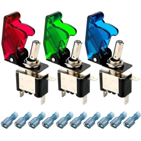 3pcs Conmutador de Palanca con Luz LED(Rojo,Verde, Azul), 20A 12V-24VDC, Interruptor de Palanca 2Posiciones ON/Off 3Pin SPST, Interruptores de Basculantes para Auto Vehiculo Barco