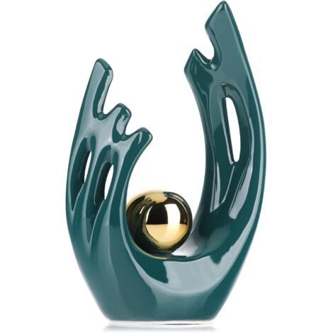 Adorno de cerámica verde, estatua verde para decoración del hogar, decoración moderna abstracta de cerámica para el hogar, accesorios de decoración verde para el hogar, para sala de estar, oficina, do (1/5)