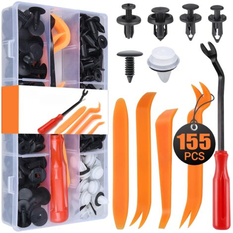 155 clips de sujeción para coche, kit de montaje de plástico para coche Preciva, kit de clips de montaje para parachoques de 6 tamaños, retenedores de empuje de parachoques de nailon (1/5)