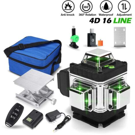 Nivel láser verde autonivelante de 16 líneas, 4D, 360°, giratorio, herramientas de medición de líneas cruzadas (1/5)