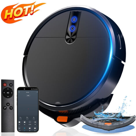 Robot aspirador inteligente, aspirador multifuncional con carga automática para el hogar, 3 en 1: barre, friega y aspira, control por app (negro) (1/5)